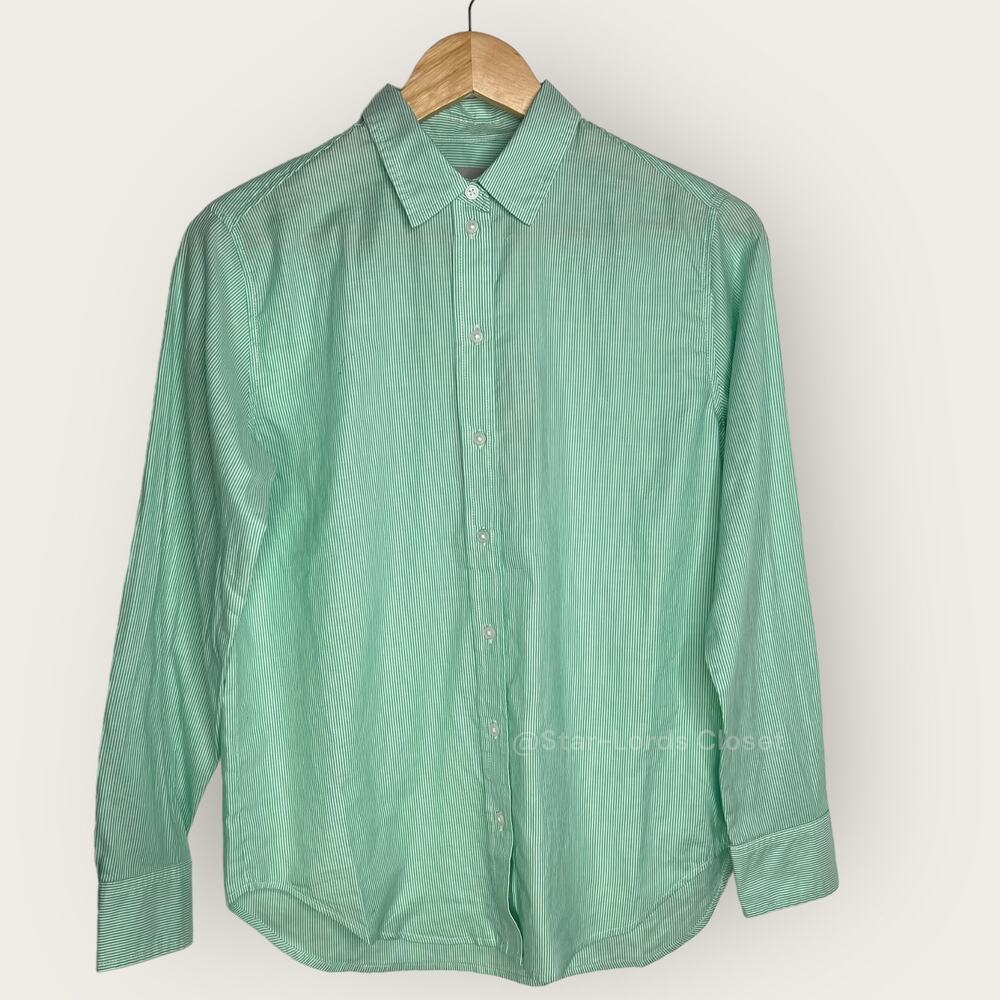 Everlane Oversized Striped Button Up Mint Green Cotton Oxford Preppy Minimalist - Picture 2 of 9